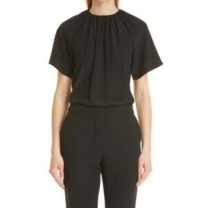 Max Mara Spezie Black Gathered Neck Short Sleeve Jersey Top Size XS